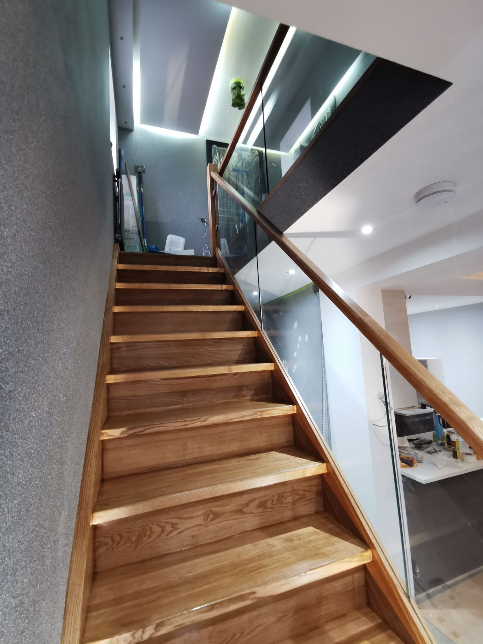 Wooden Staircase with Glass ballastrade in Wakefield